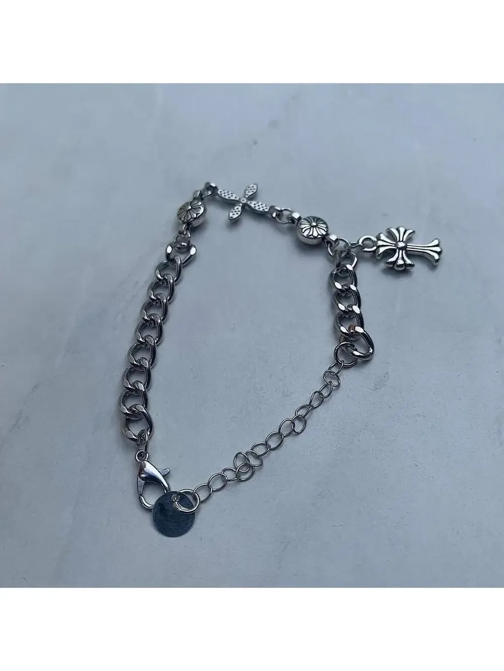 Gothic cross pendant silver bracelet